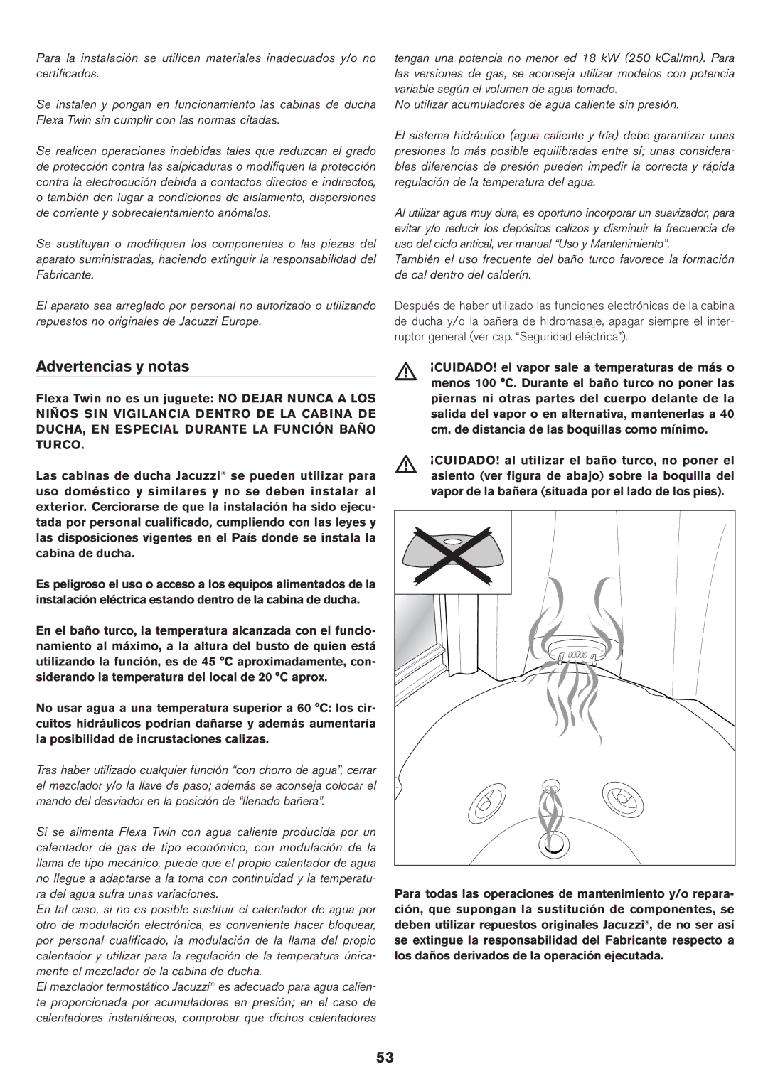 Jacuzzi ELT 10 installation manual Advertencias y notas 