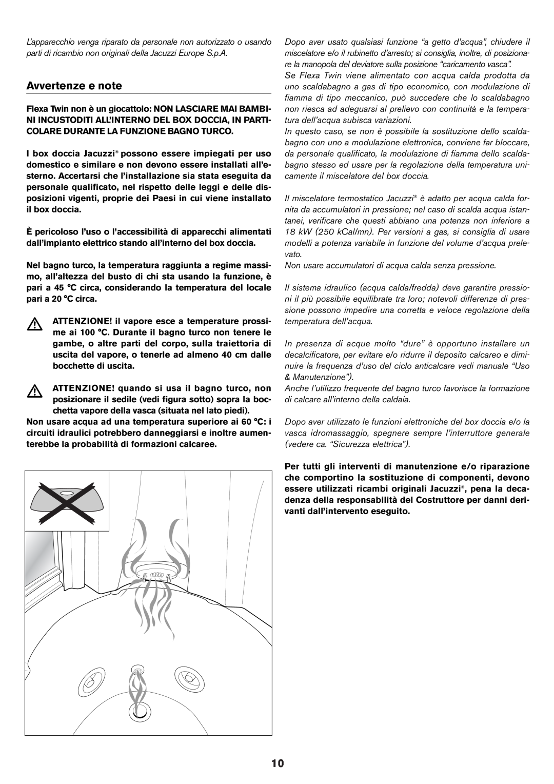 Jacuzzi ELT 10 installation manual Avvertenze e note 