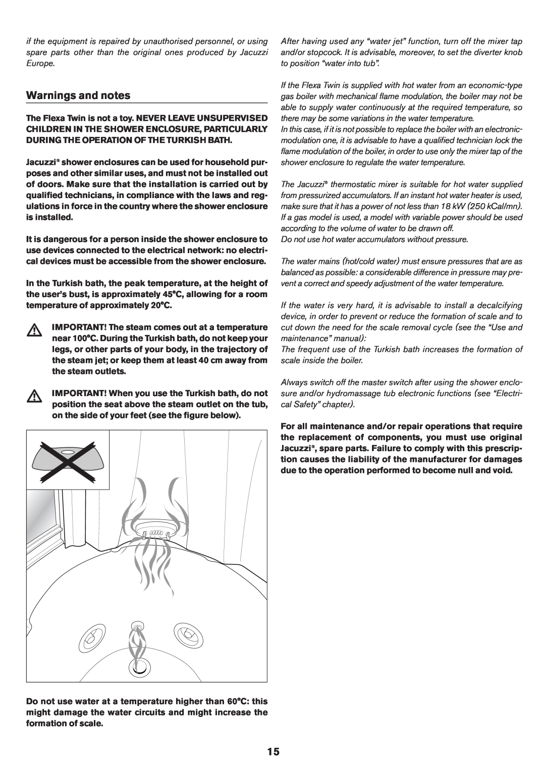 Jacuzzi ELT 10 installation manual Warnings and notes 