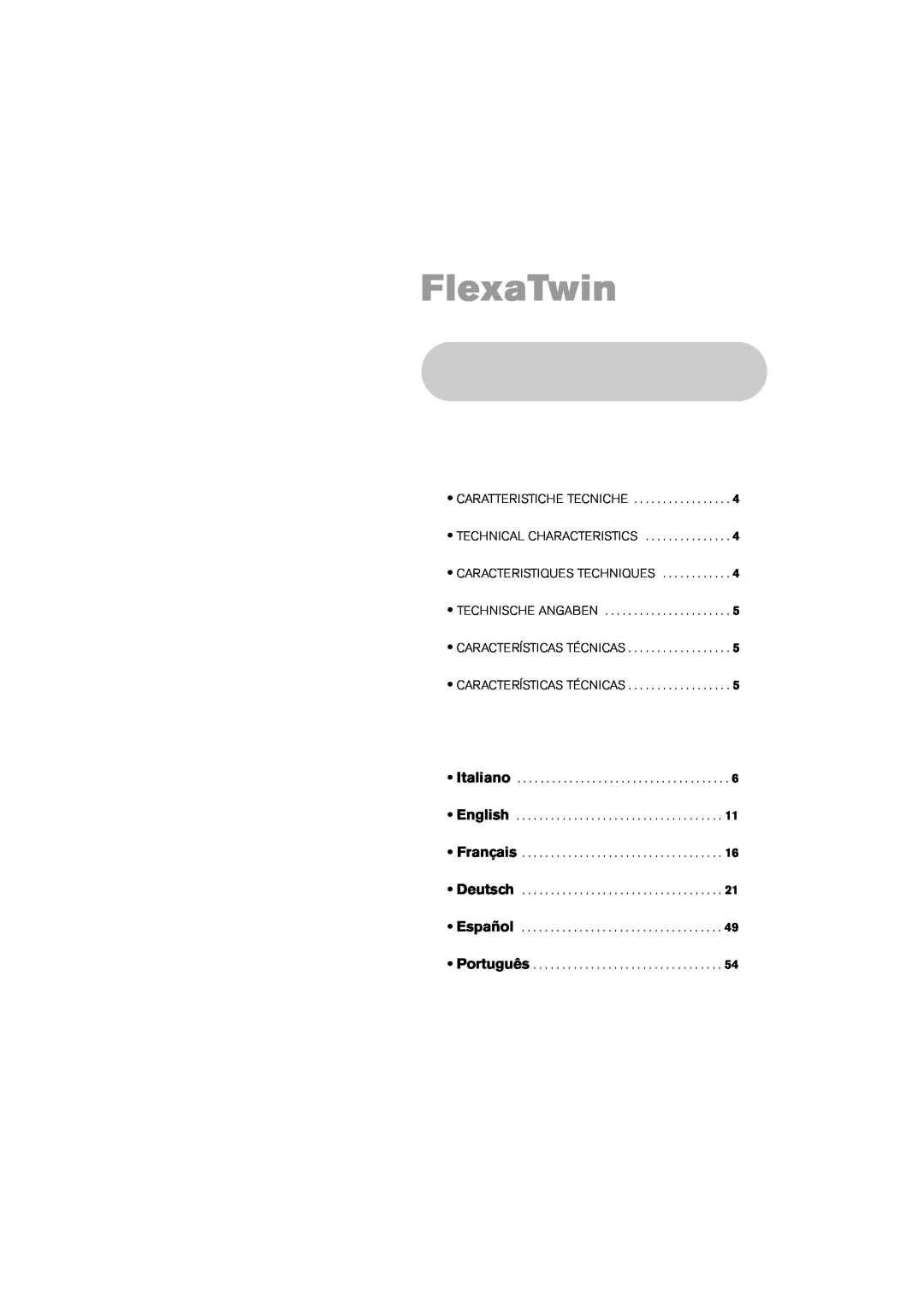 Jacuzzi ELT 10 FlexaTwin, Caratteristiche Tecniche Technical Characteristics, Français Deutsch Español Português 