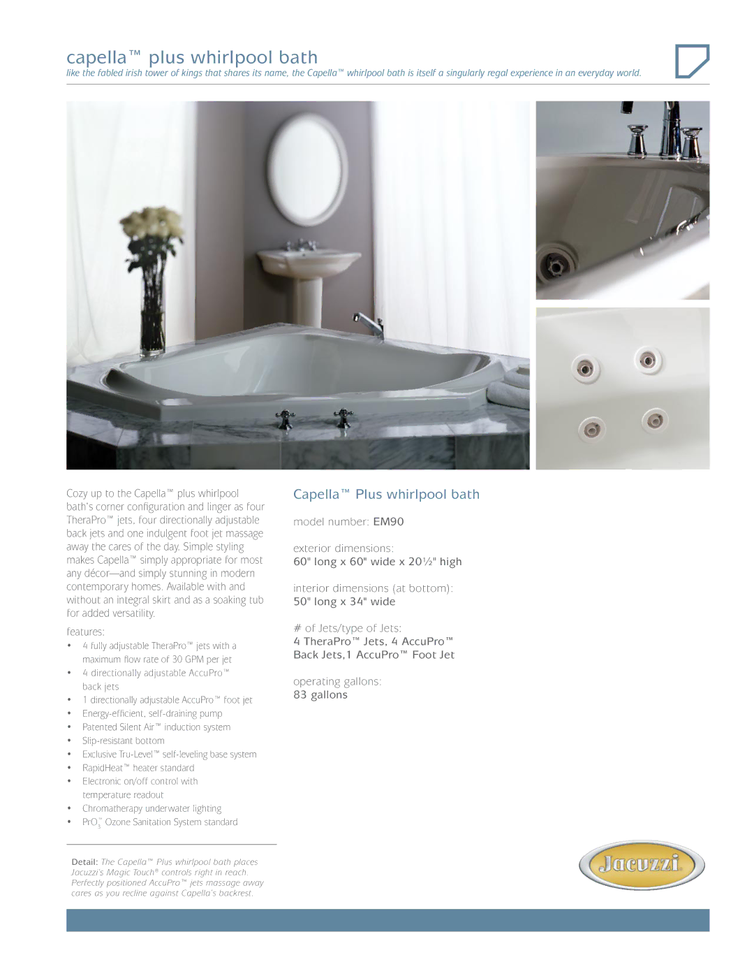 Jacuzzi EM90 dimensions Capella plus whirlpool bath 