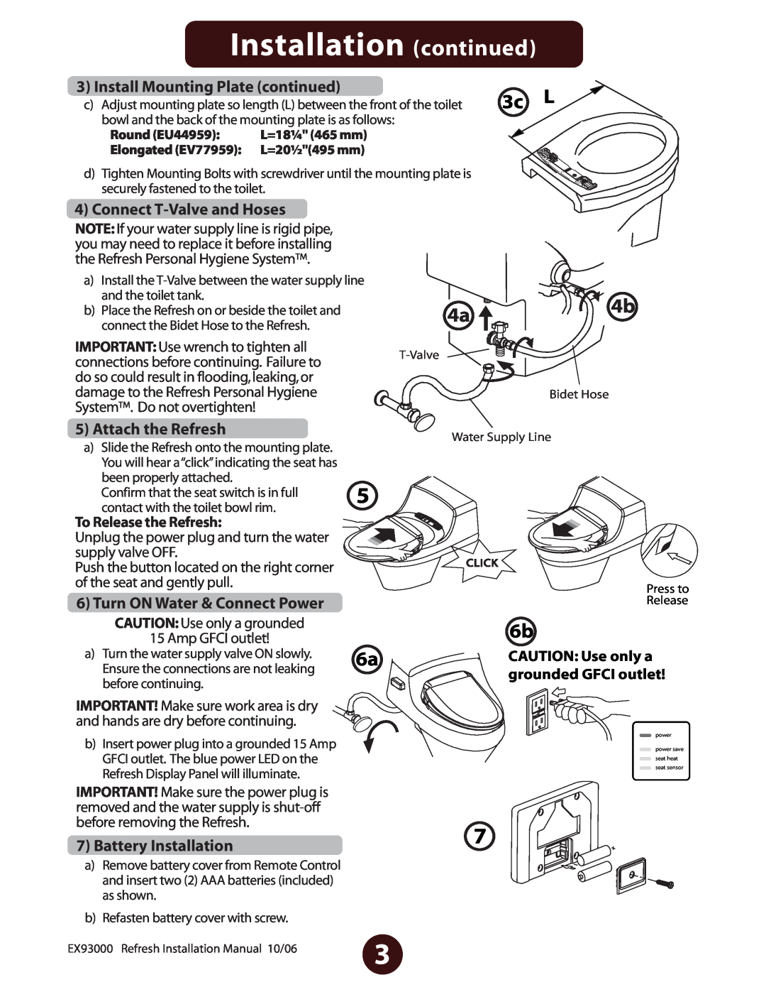 Jacuzzi EV77959 owner manual Installation continued, 3c L, Install Mounting Plate continued, Connect T-Valveand Hoses 
