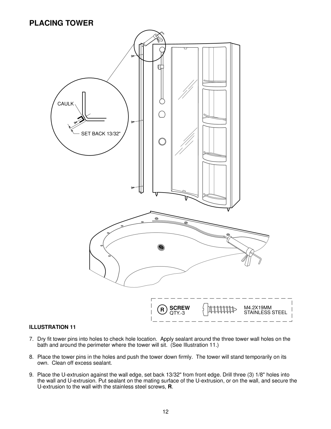 Jacuzzi F258000 manual Placing Tower, Screw 