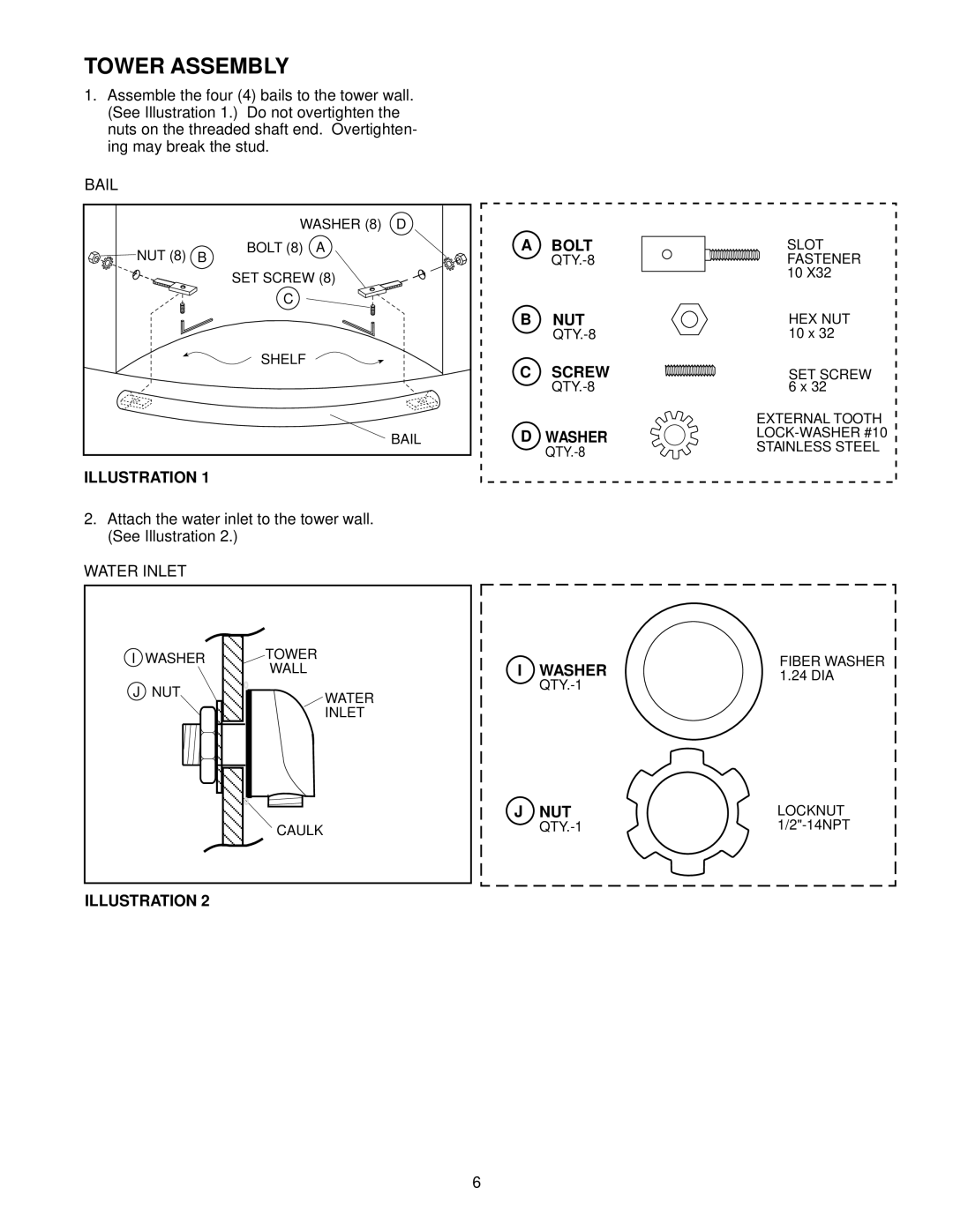 Jacuzzi F258000 manual Tower Assembly, Illustration NUT 