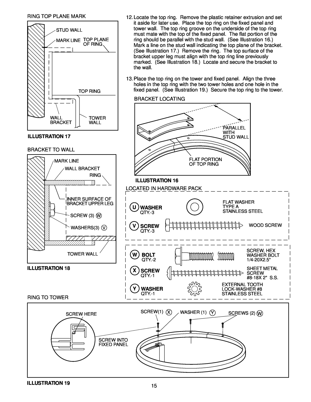 Jacuzzi F258000 manual Illustration, U Washer, Wbolt, Xscrew, Ywasher 