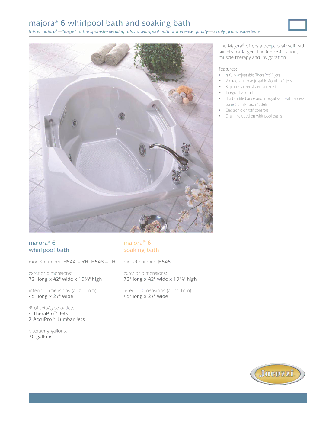 Jacuzzi FR66 dimensions Majora 6 whirlpool bath and soaking bath 