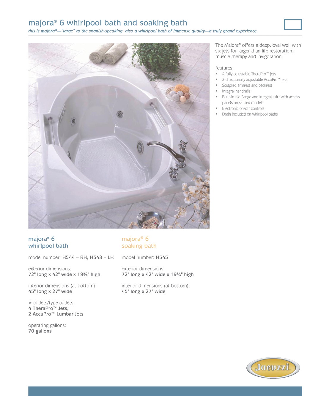 Jacuzzi FR66 dimensions majora 6 whirlpool bath and soaking bath 