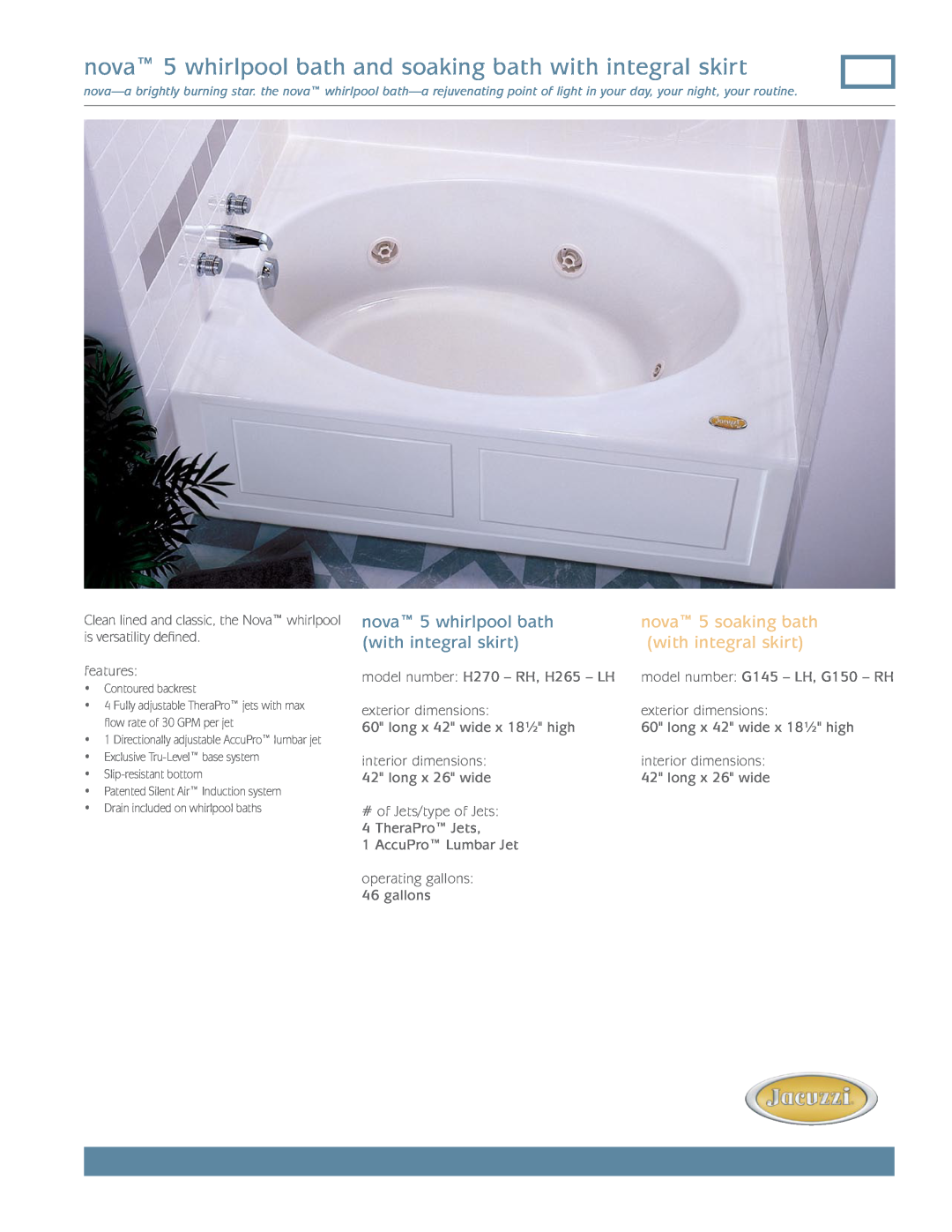 Jacuzzi FR79 dimensions nova 5 whirlpool bath and soaking bath with integral skirt, nova 5 soaking bath 