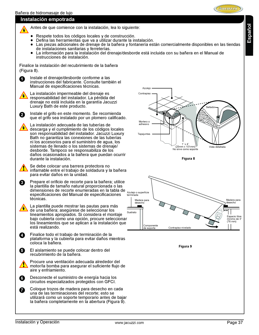 Jacuzzi HD84000 manual Instalación empotrada, Figura 