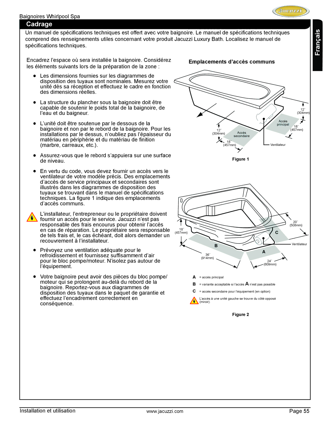 Jacuzzi HD84000 manual Cadrage, Emplacements d’accès communs 