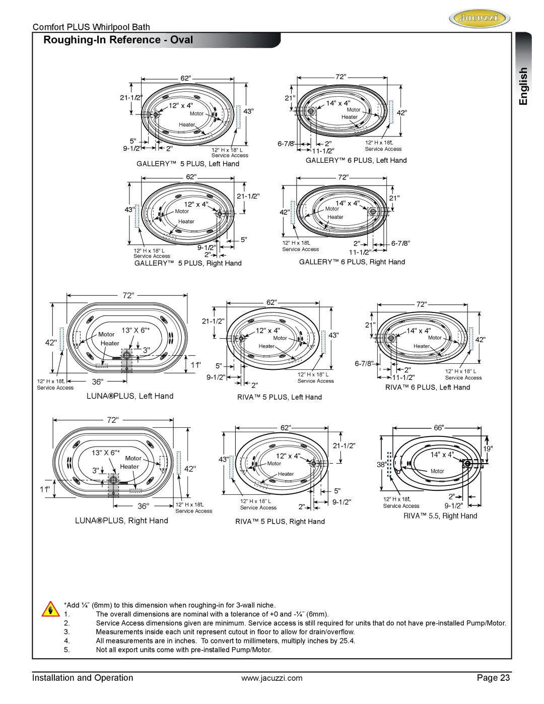 Jacuzzi HE96000 manual Roughing-In Reference Oval, LUNAPLUS, Left Hand 