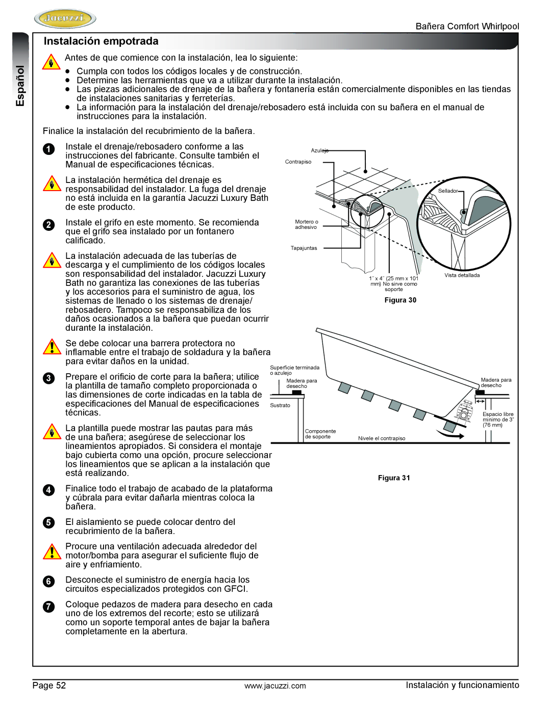 Jacuzzi HE97000 manual Instalación empotrada, Figura 