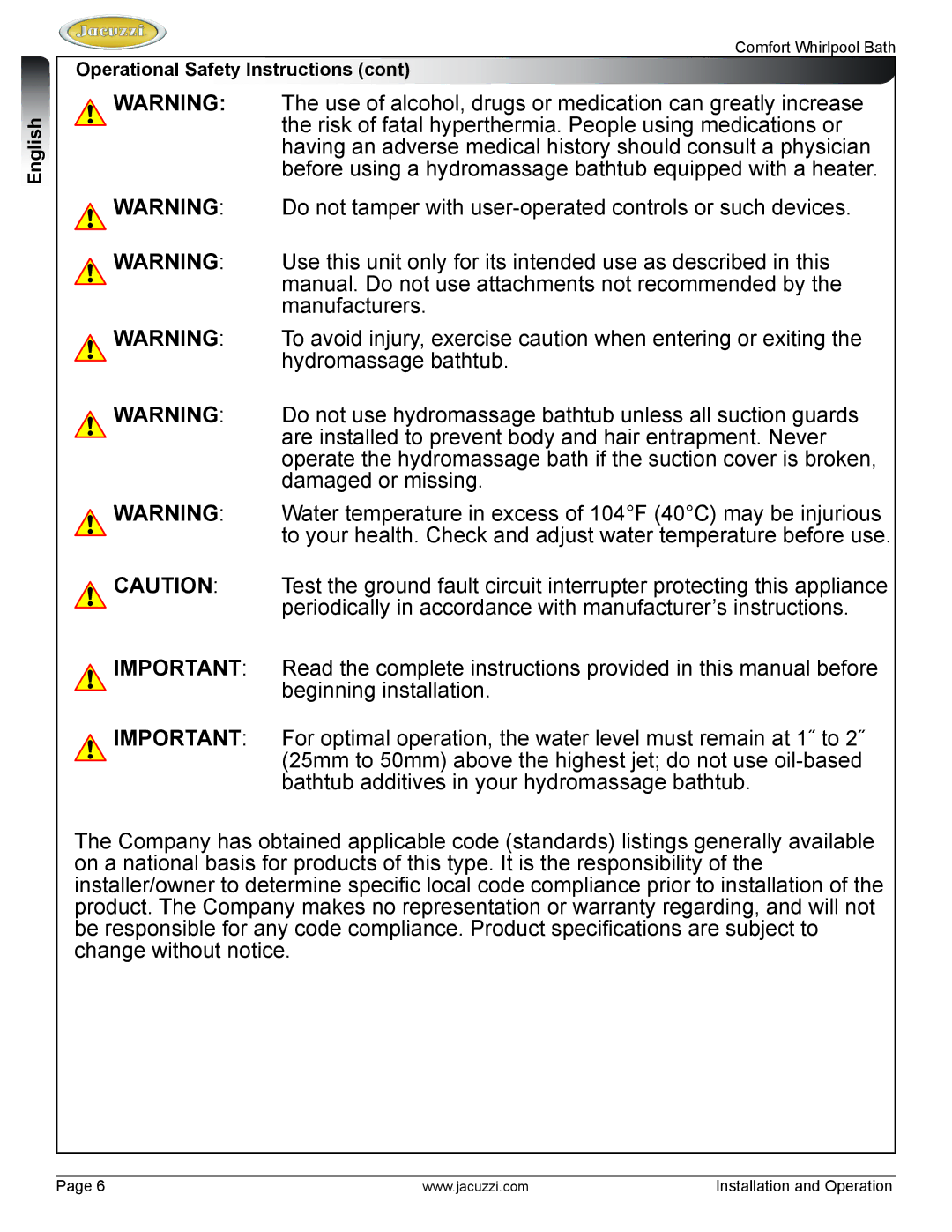Jacuzzi HE97000 manual English 