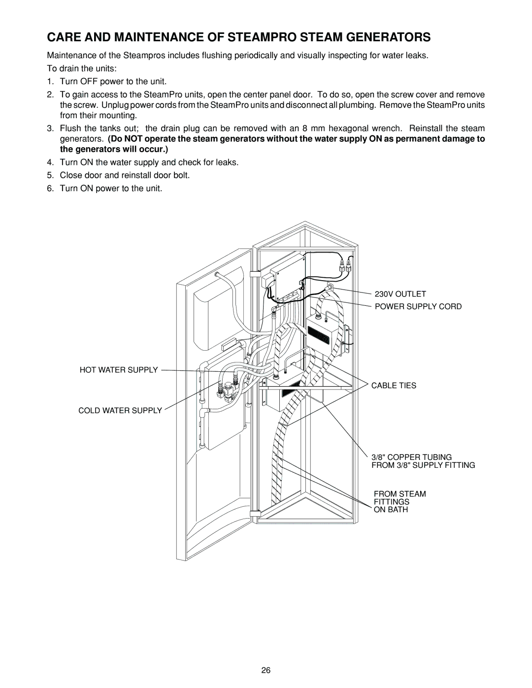 Jacuzzi J-ALLURELuxury Bathing and Entertainment System manual Care and Maintenance of Steampro Steam Generators 