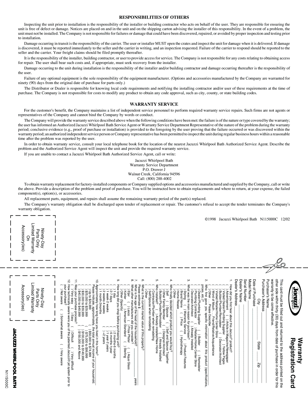 Jacuzzi J-ALLURELuxury Bathing and Entertainment System manual Responsibilities of Others 