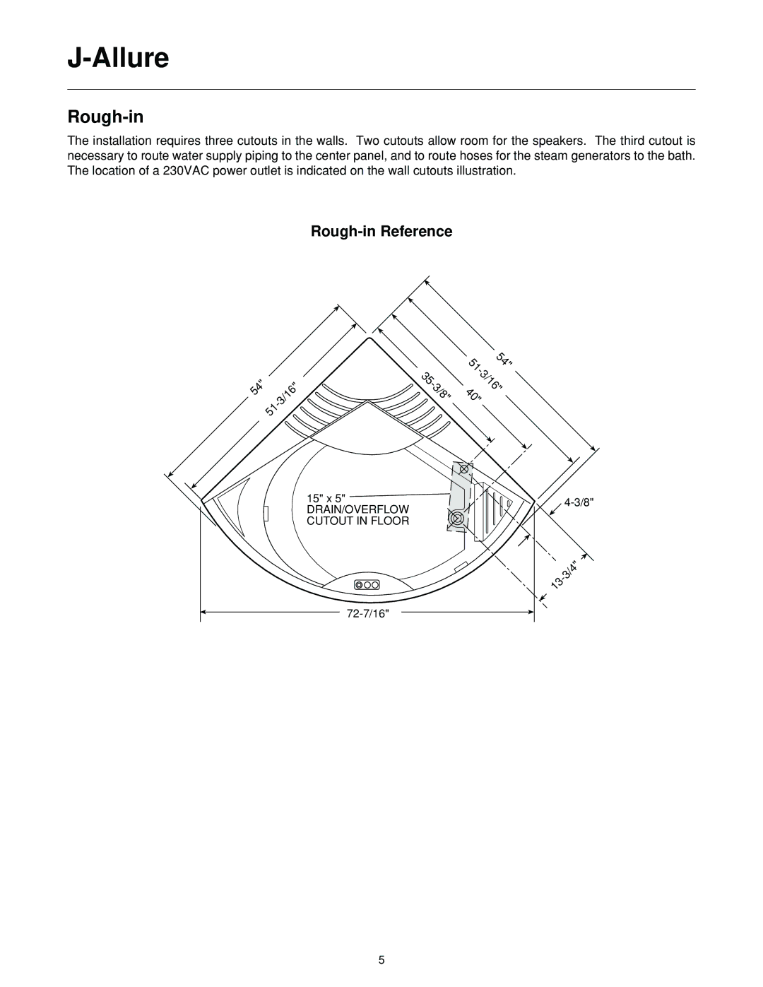 Jacuzzi J-ALLURELuxury Bathing and Entertainment System manual Rough-in 