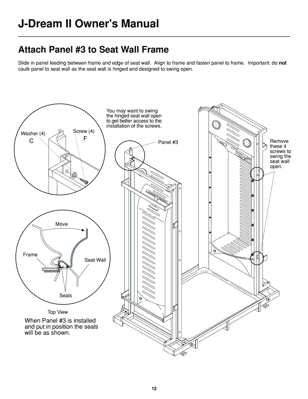 Jacuzzi J-DREAM II owner manual Attach Panel #3 to Seat Wall Frame 