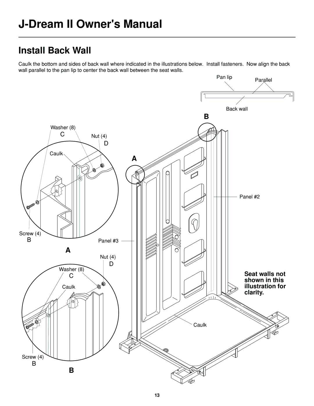 Jacuzzi J-DREAM II owner manual Install Back Wall 