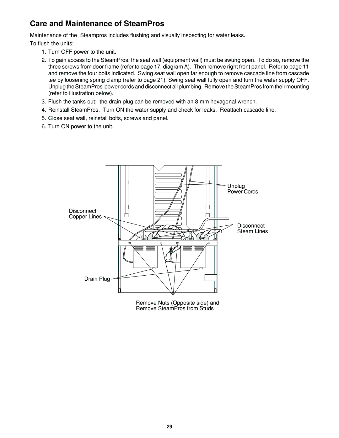 Jacuzzi J-DREAM II owner manual Care and Maintenance of SteamPros 