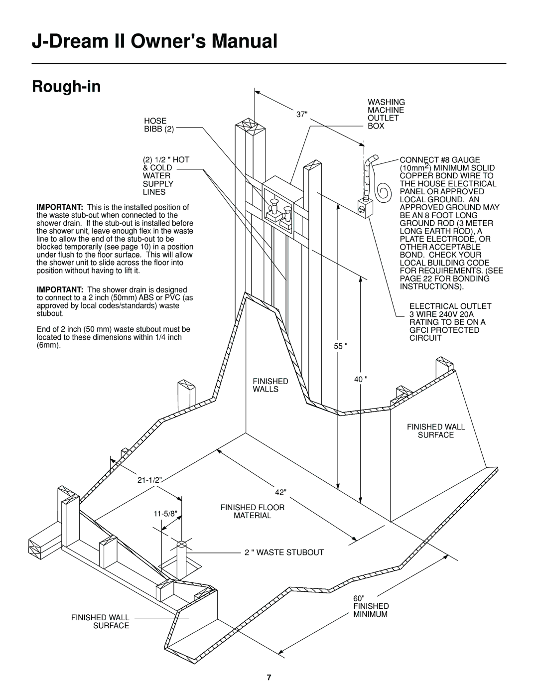 Jacuzzi J-DREAM II owner manual Rough-in 