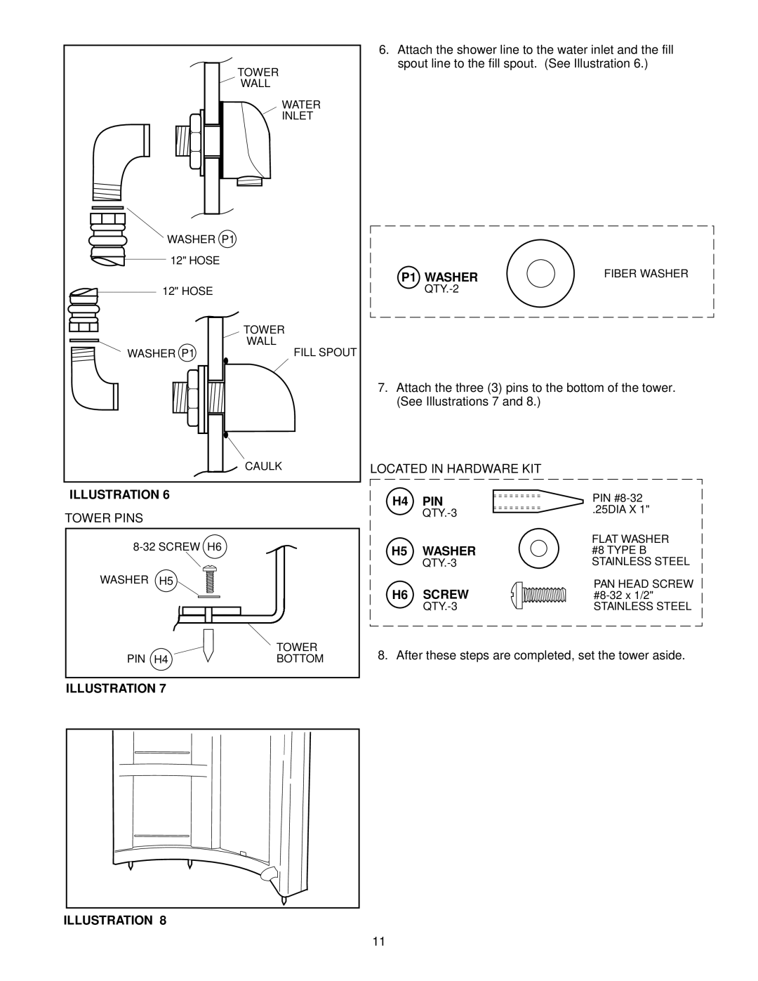 Jacuzzi J-SHOWER TOWERTM manual P1 Washer, Located in Hardware KIT, Tower Pins 