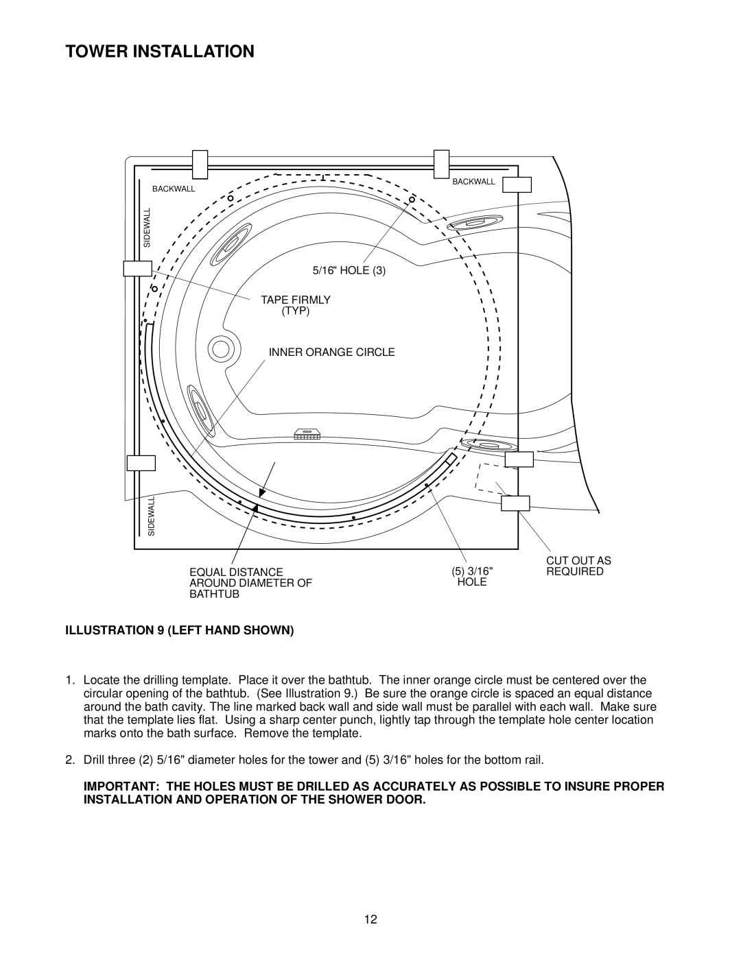 Jacuzzi J-SHOWER TOWERTM manual Tower Installation, Illustration 9 Left Hand Shown 