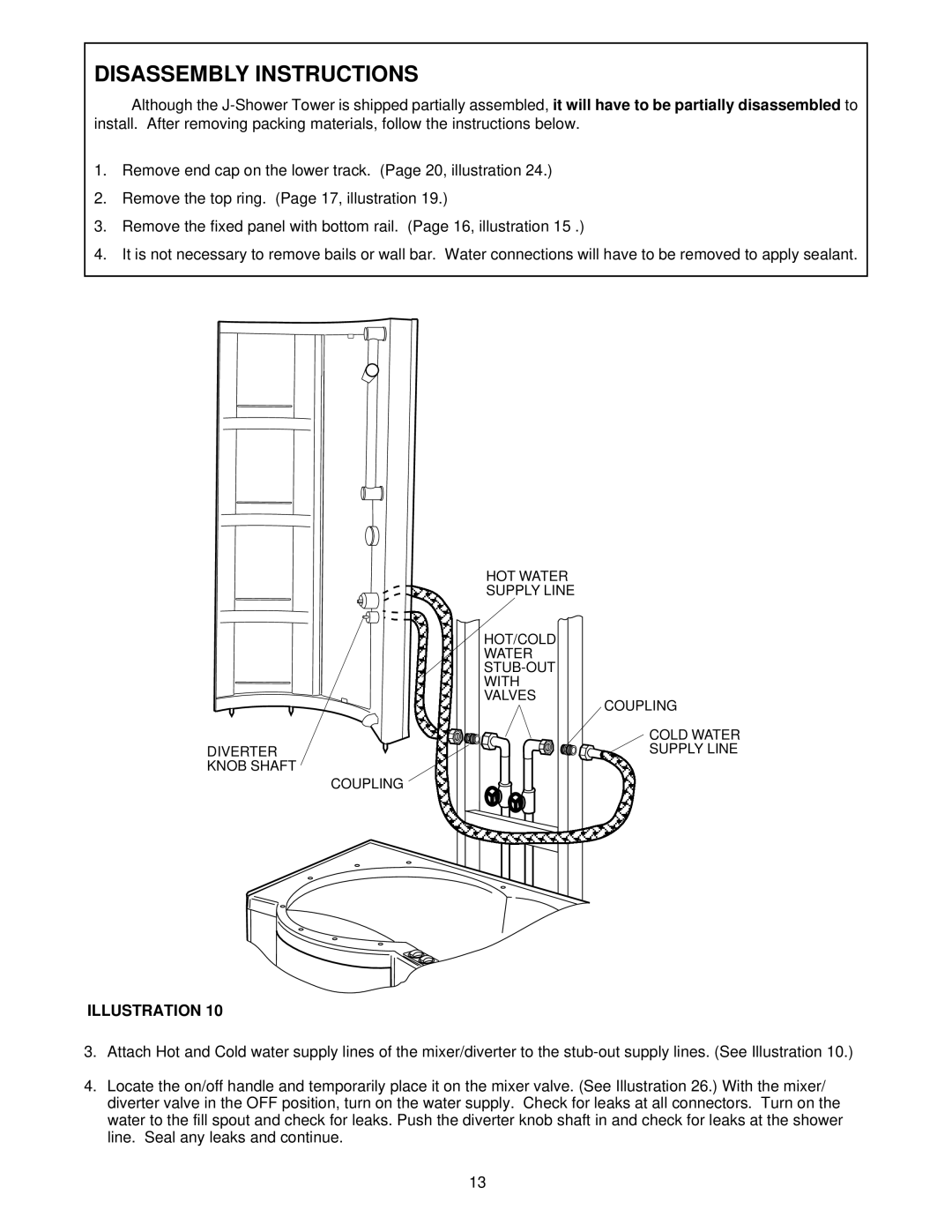 Jacuzzi J-SHOWER TOWERTM manual Disassembly Instructions 