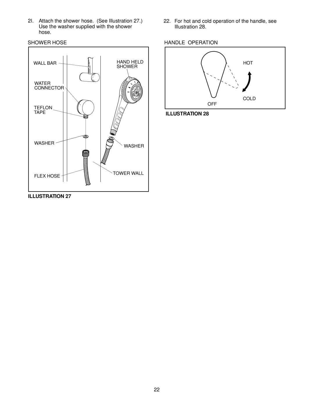 Jacuzzi J-SHOWER TOWERTM manual Shower Hose, Handle Operation 