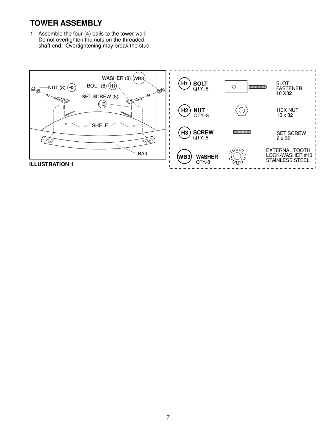 Jacuzzi J-SHOWER TOWERTM manual Tower Assembly, Illustration Bolt 