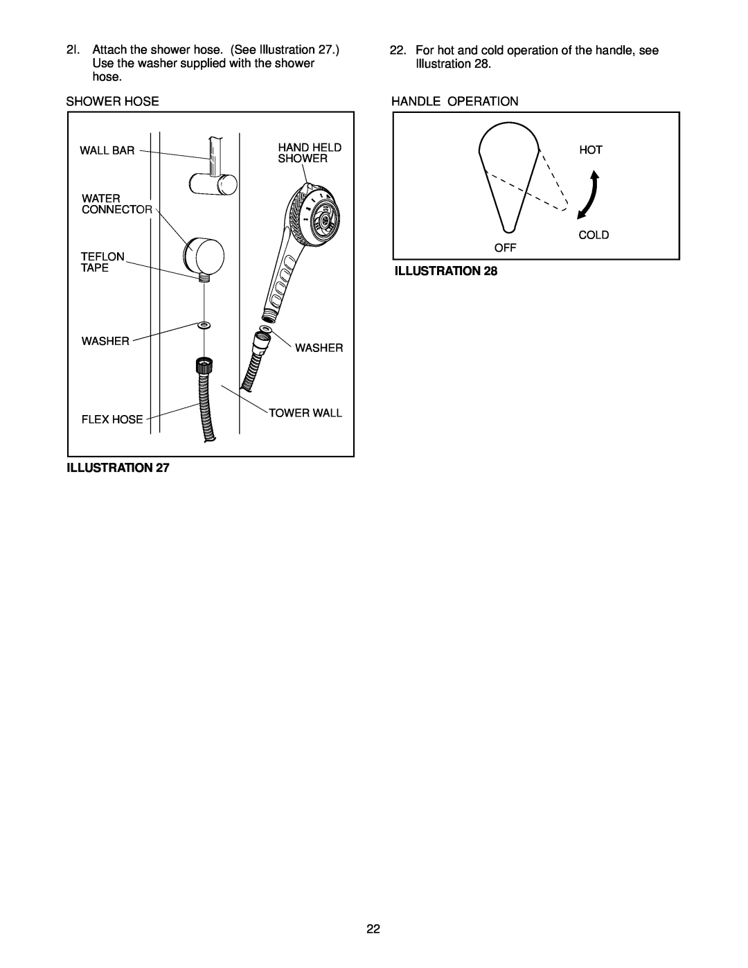 Jacuzzi J-SHOWER TOWERTM manual 2I. Attach the shower hose. See Illustration, Handle Operation 