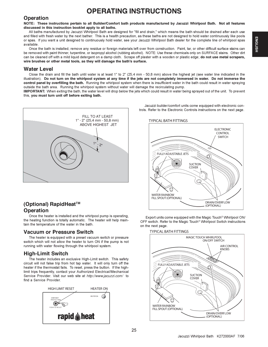 Jacuzzi K272000AF 7/06 manual Operating Instructions 