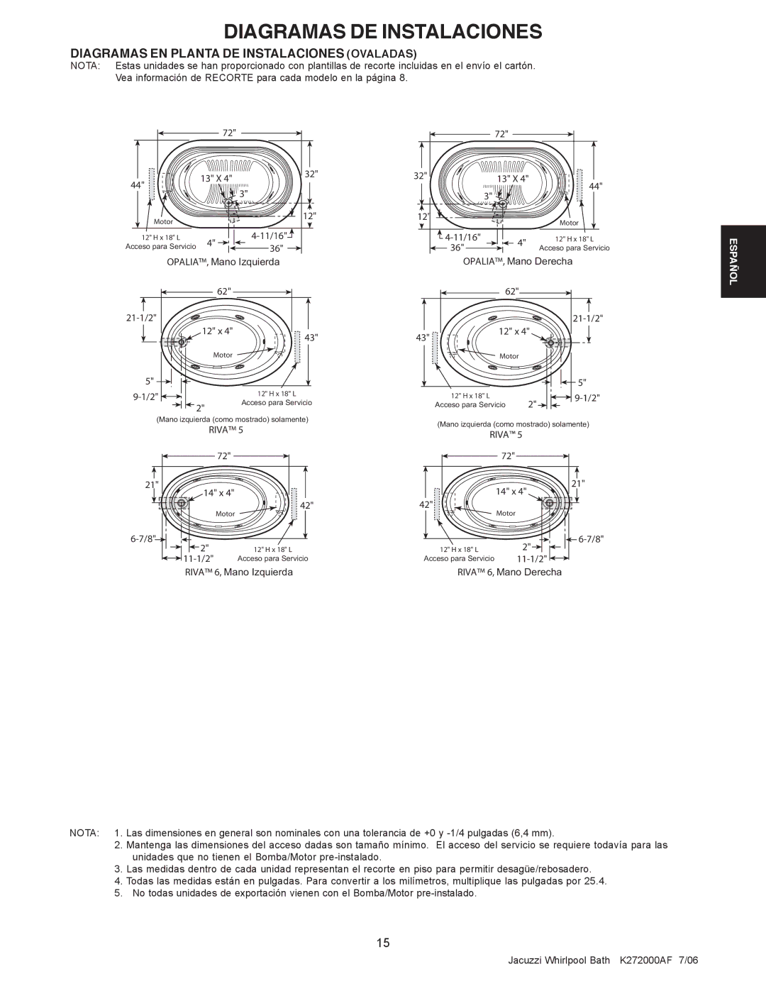 Jacuzzi K272000AF 7/06 manual OPALIA, Mano Izquierda 