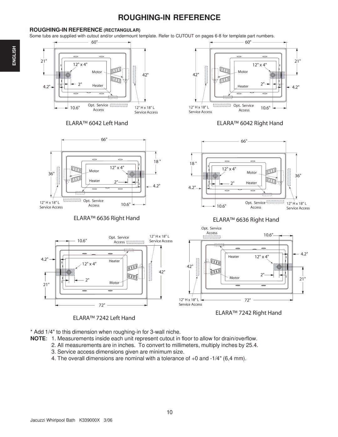 Jacuzzi K339000X manual Elara 6636 Right Hand 