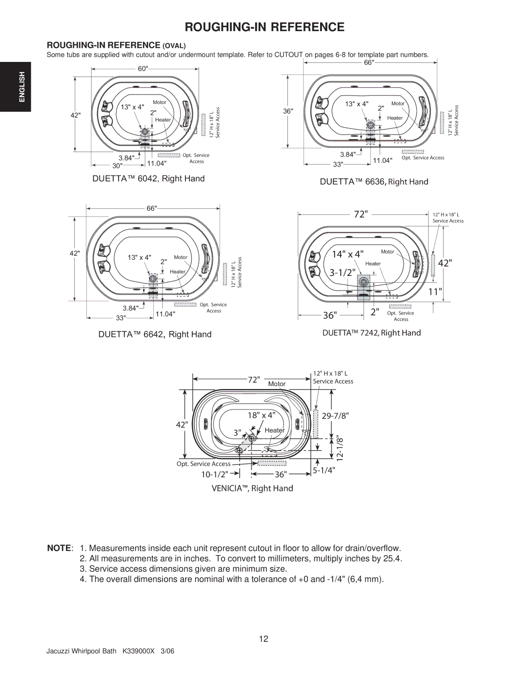 Jacuzzi K339000X manual 14 x, ROUGHING-IN Reference Oval 