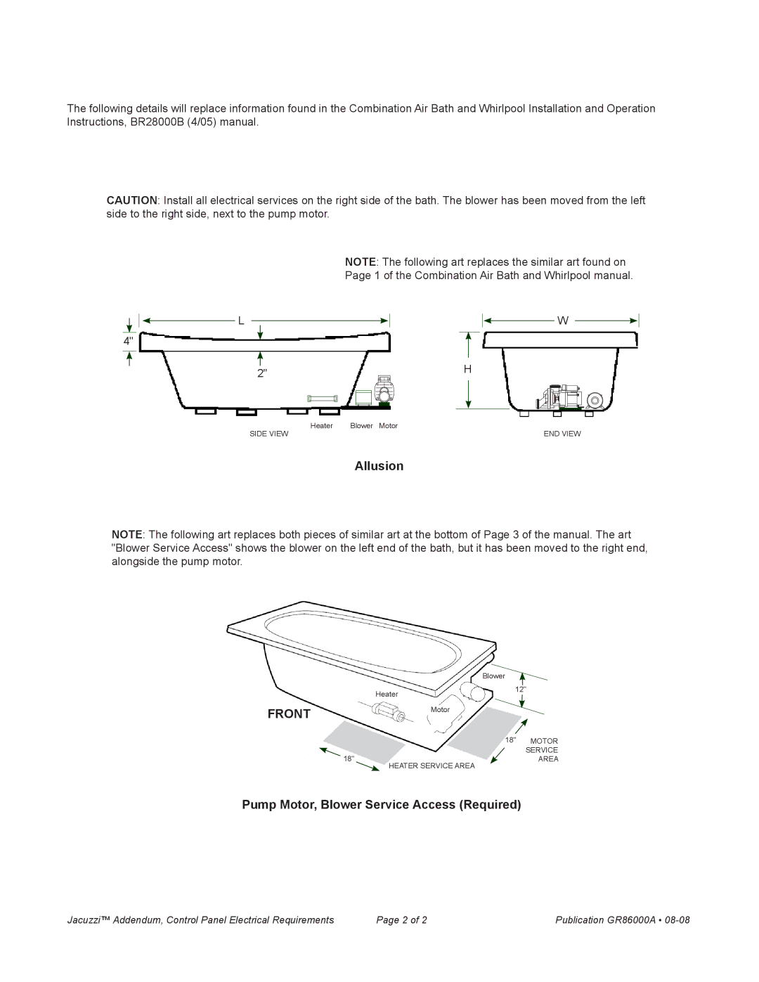 Jacuzzi K339000X manual Front 