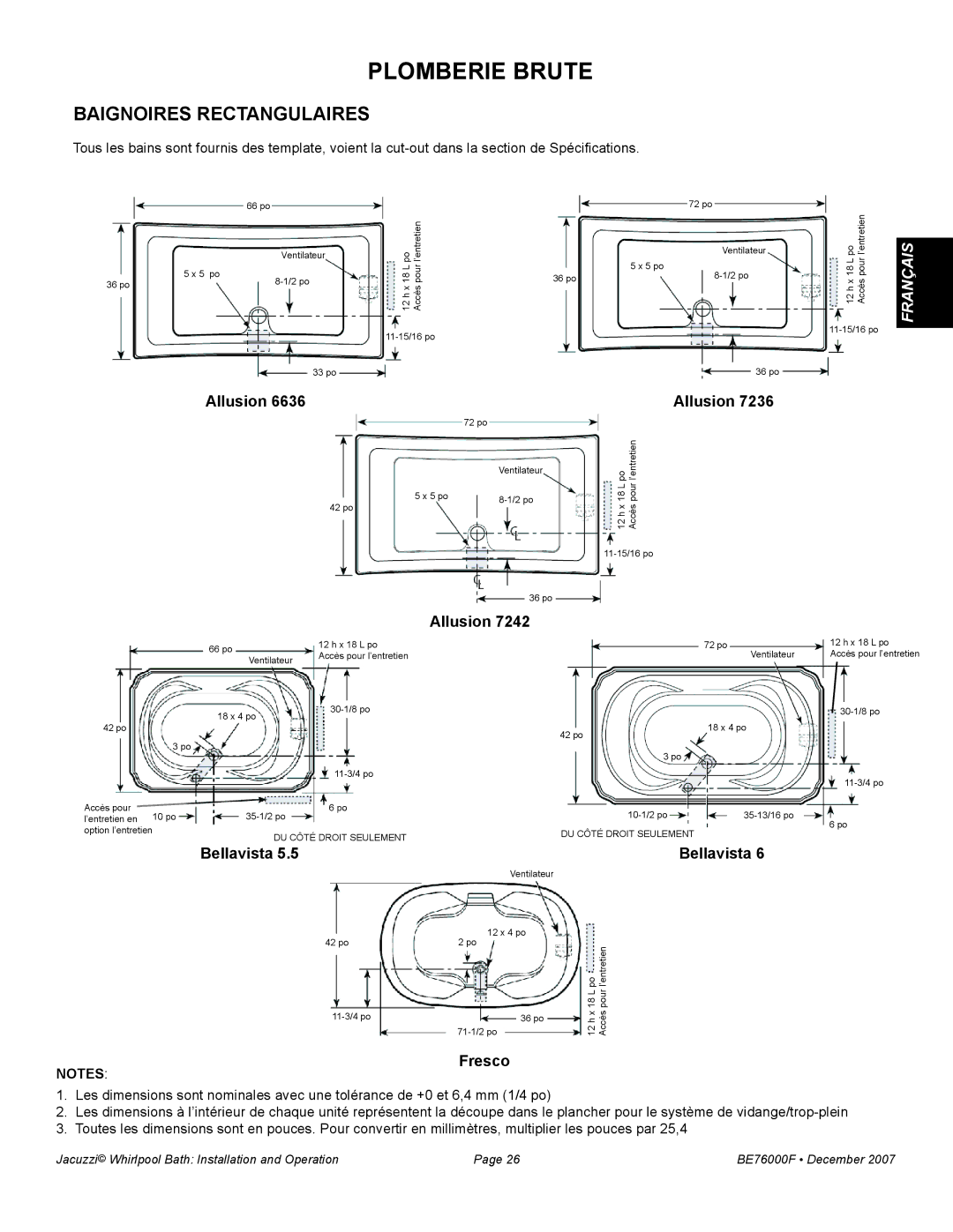 Jacuzzi LUXURY SERIES manual Plomberie Brute, Allusion 