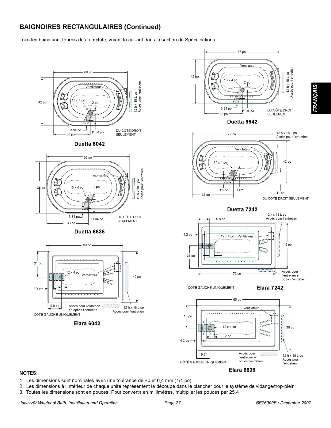 Jacuzzi LUXURY SERIES manual 60 po 13 x 4 po Ventilateur 