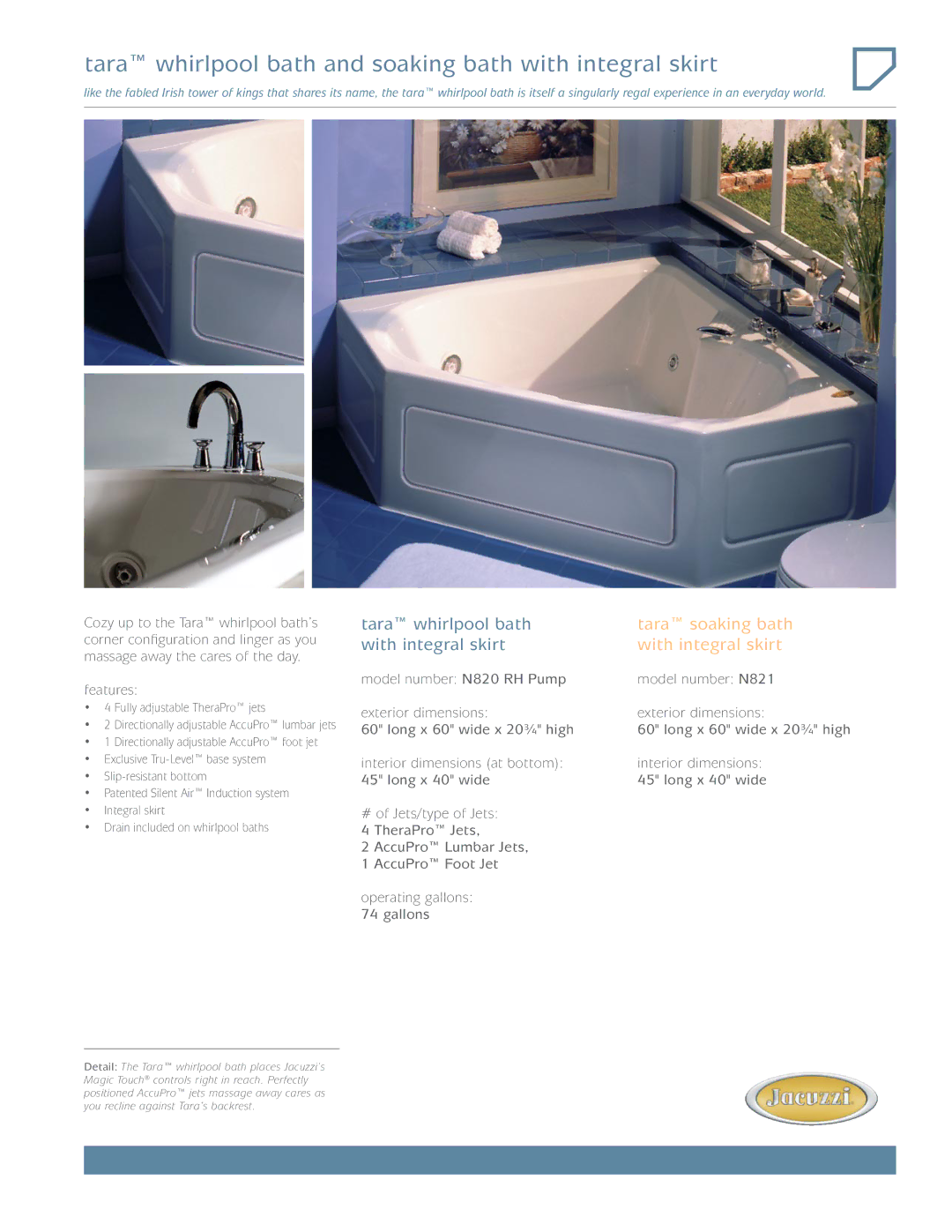 Jacuzzi N820 dimensions Tara whirlpool bath and soaking bath with integral skirt 