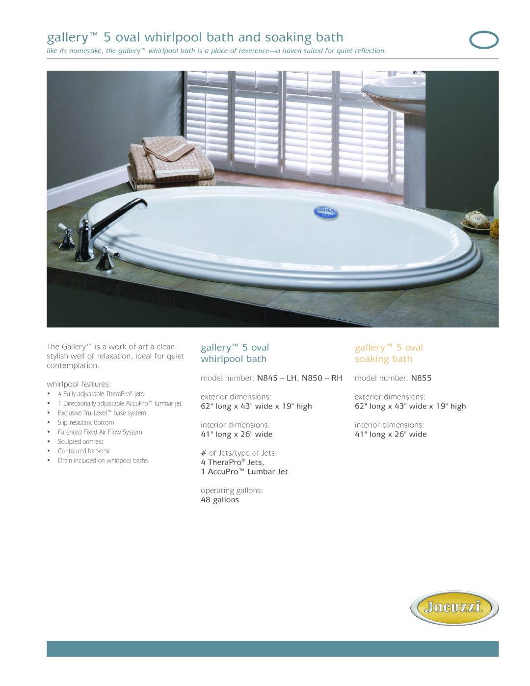 Jacuzzi N850-RH, N855, N845-LH dimensions gallery 5 oval whirlpool bath and soaking bath 