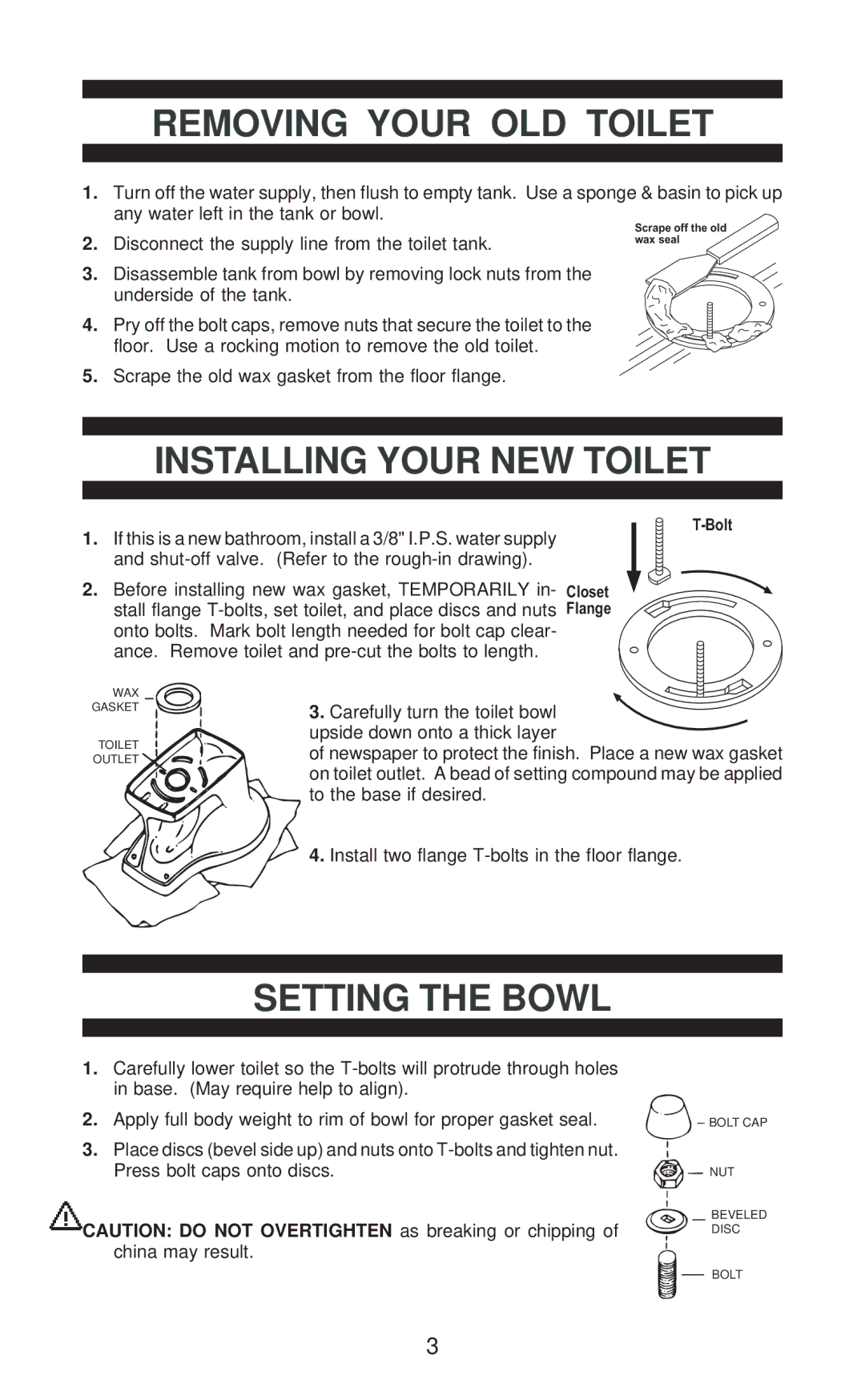 Jacuzzi Plumbing Product manual Removing Your OLD Toilet, Installing Your NEW Toilet, Setting the Bowl 