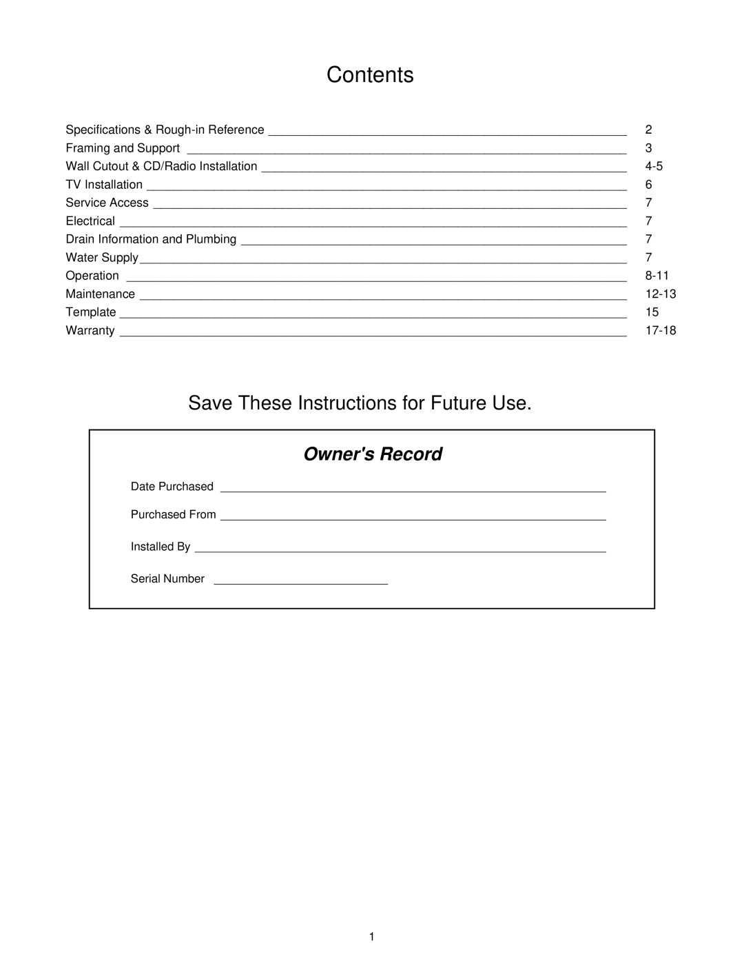 Jacuzzi S198 owner manual Contents 