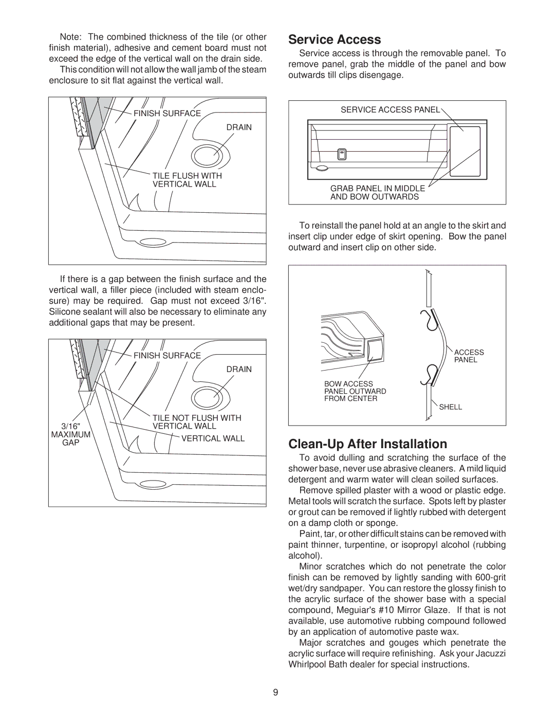 Jacuzzi SEDONA manual Service Access, Clean-Up After Installation 