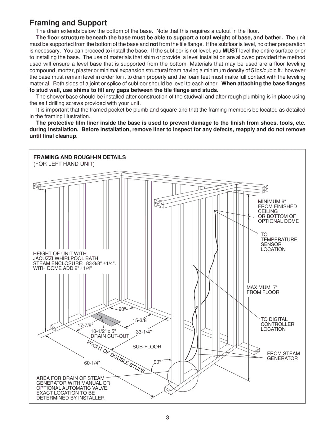 Jacuzzi SEDONA manual Framing and Support, Framing and ROUGH-IN Details 