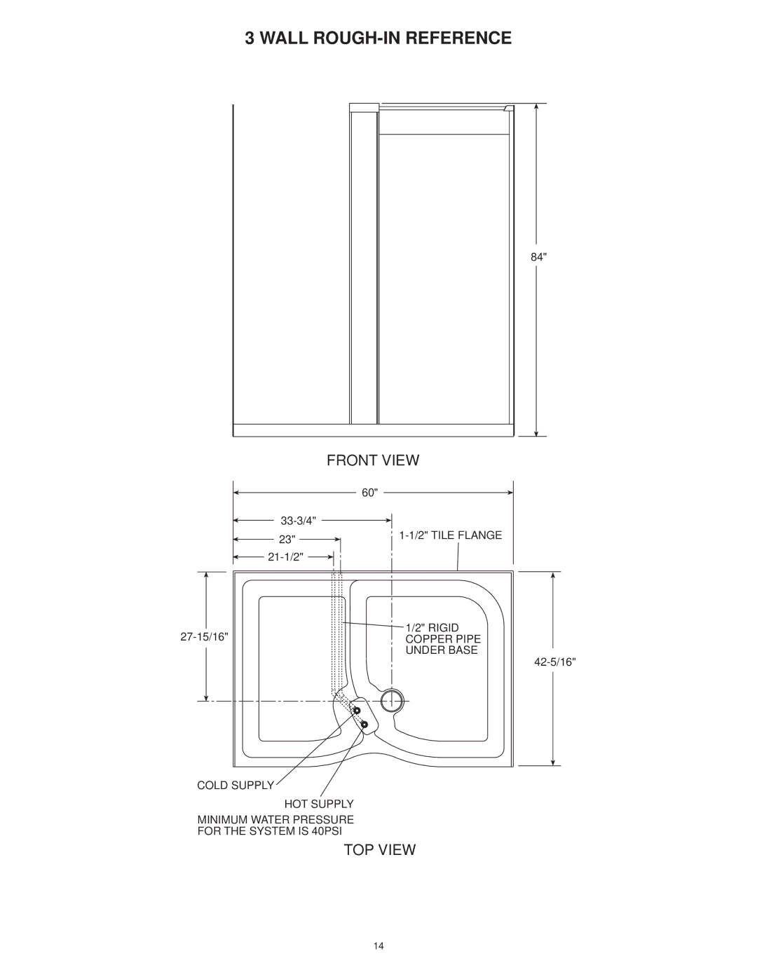 Jacuzzi SUMMER RAINTM 2 WALL & 3 WALL WALK-IN SHOWER SYSTEMS manual Wall ROUGH-IN Reference 