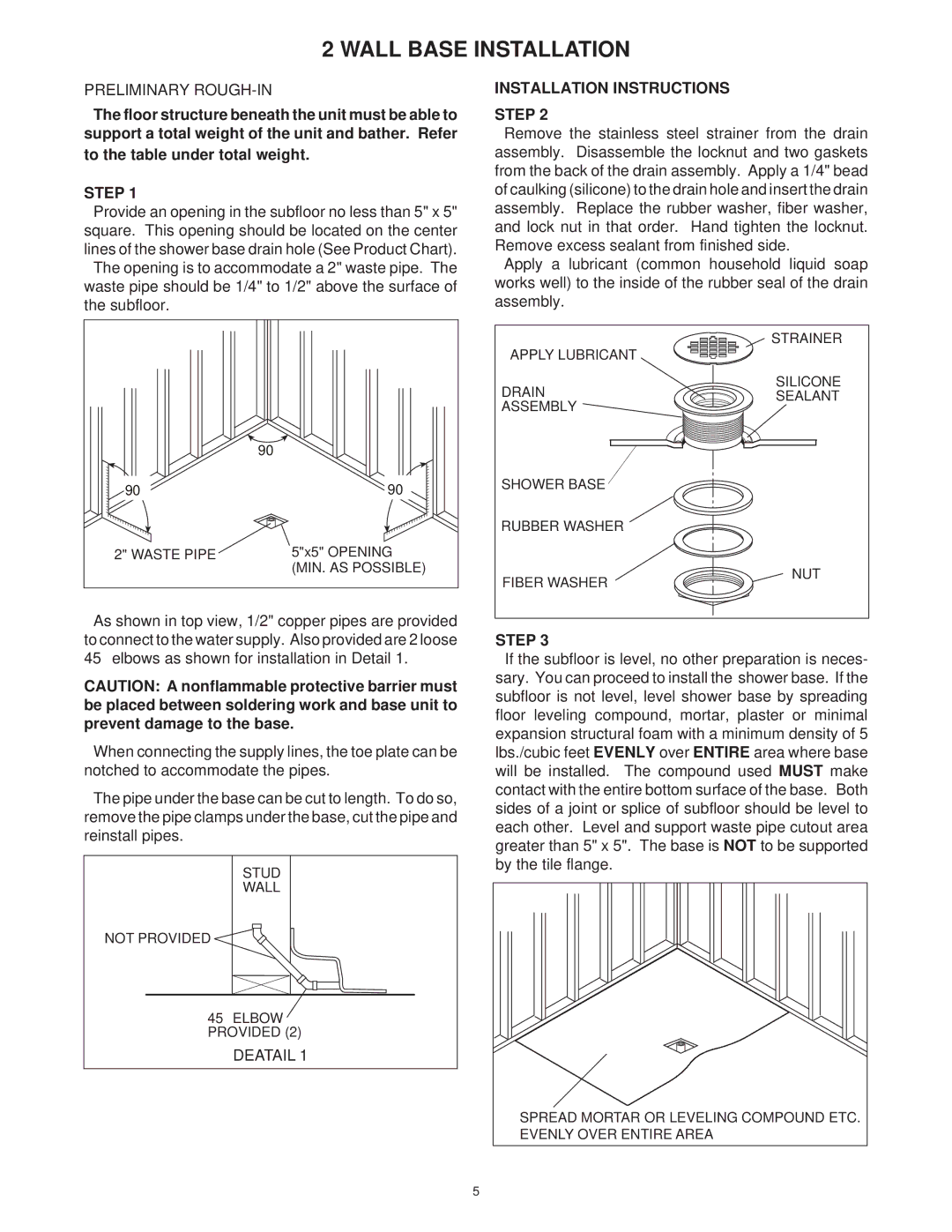 Jacuzzi SUMMER RAINTM 2 WALL & 3 WALL WALK-IN SHOWER SYSTEMS manual Wall Base Installation, Step 