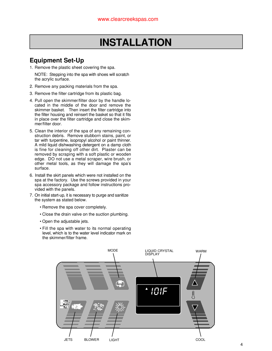 Jacuzzi Whirlpool Spa owner manual Equipment Set-Up 