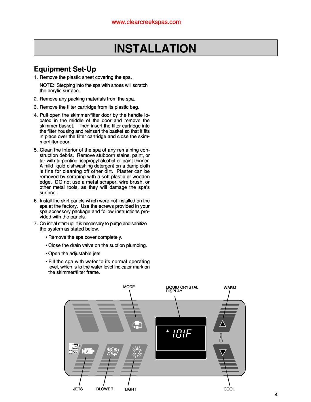 Jacuzzi Whirlpool Spa owner manual Equipment Set-Up, Installation 