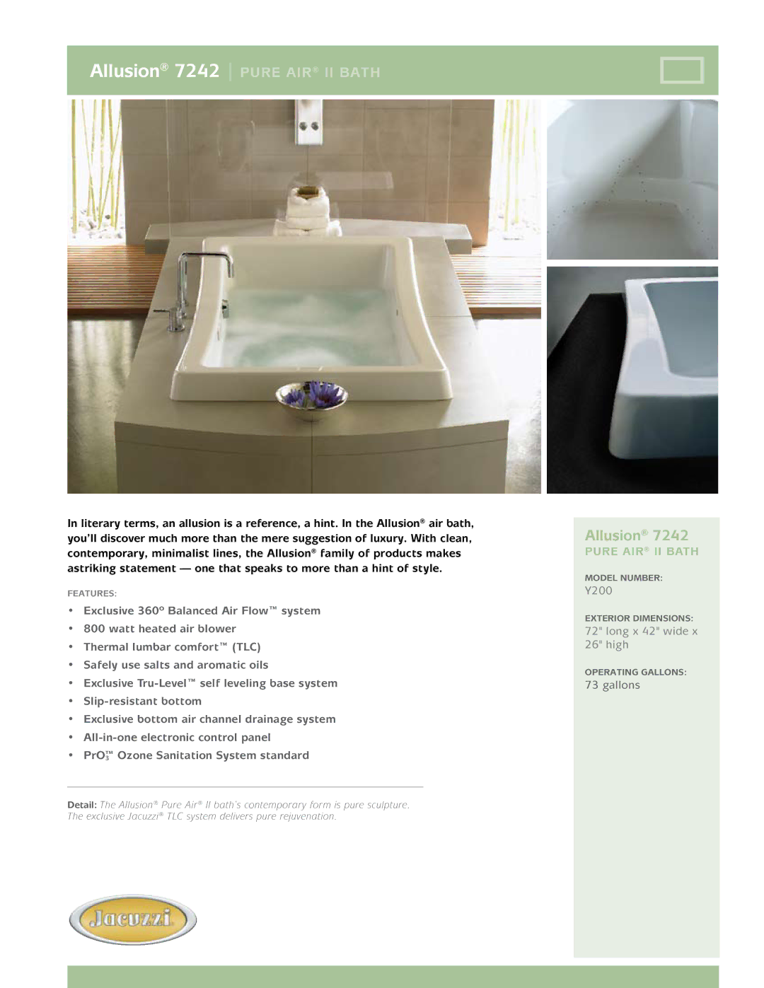 Jacuzzi Y200 dimensions Allusion 7242 pure air ii Bath 