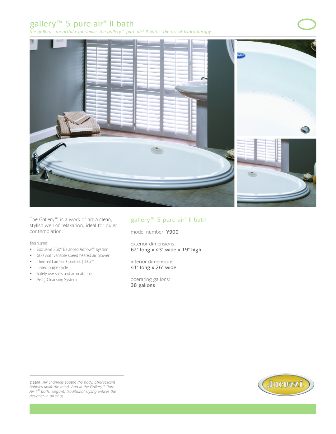 Jacuzzi Y900 dimensions gallery 5 pure air ll bath, features 