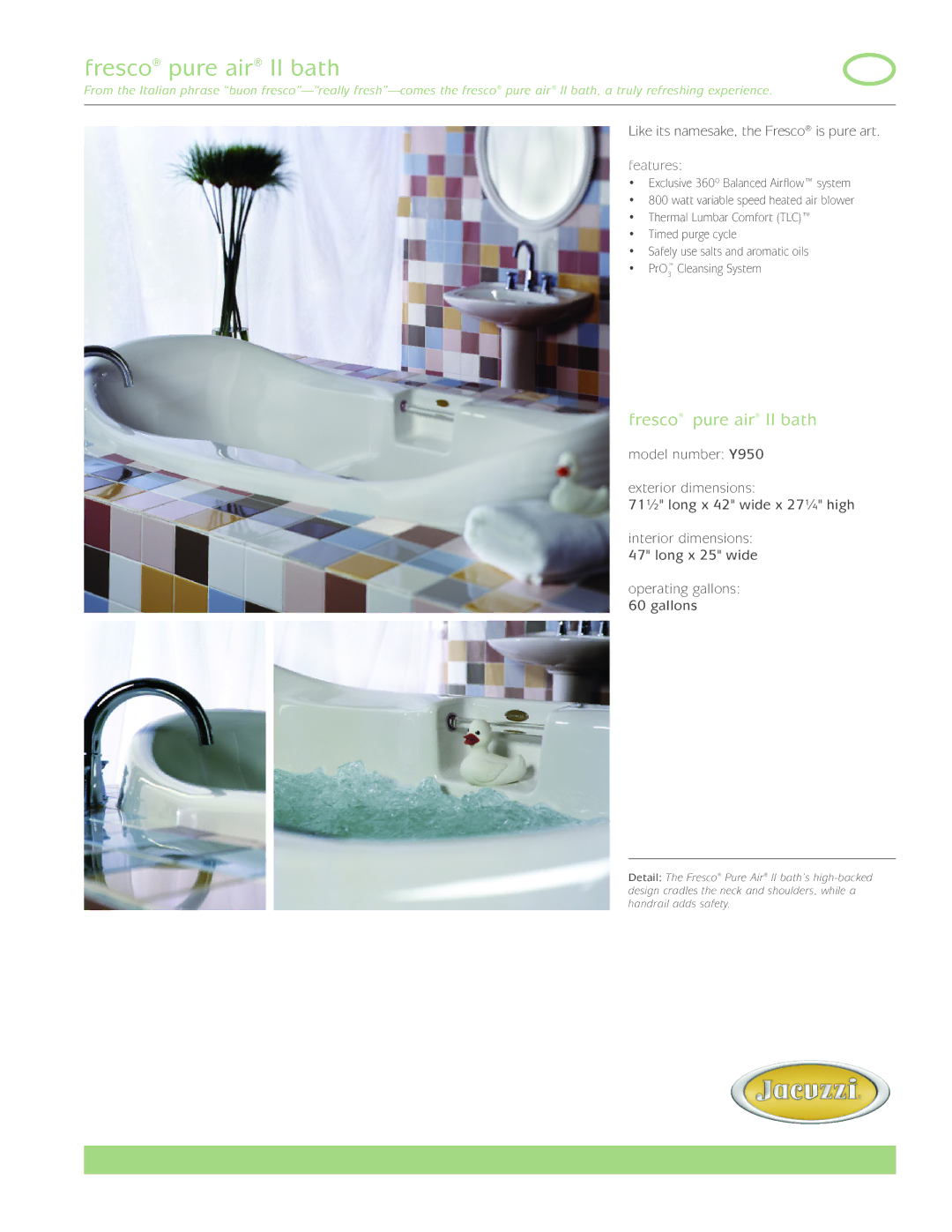 Jacuzzi Y950 dimensions Fresco pure air ll bath 